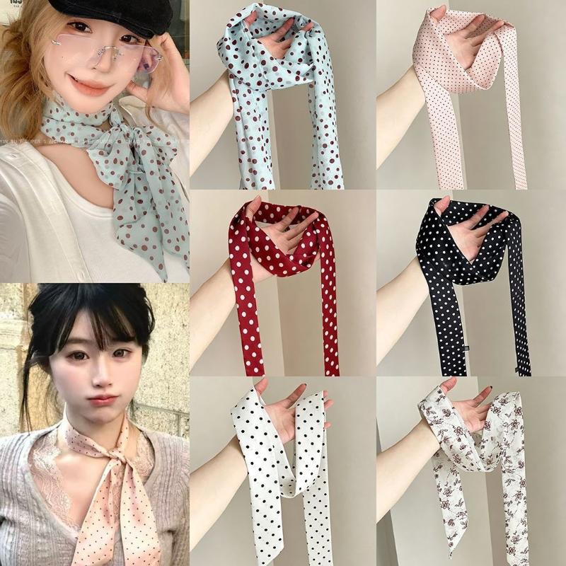 Silk Neck Scarf - Шелковый шарф в горошек с цветочным