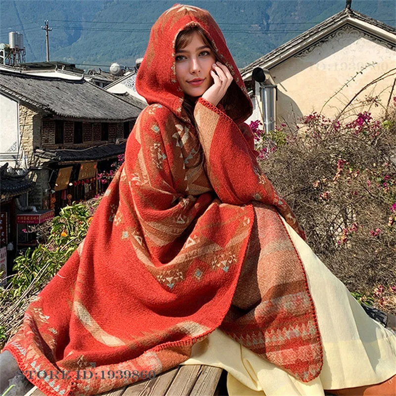Woven Scarf Blanket - Новая теплая накидка-шарф с капюшоном, туристический